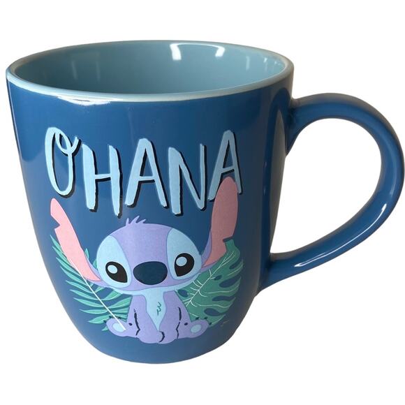 Disney Stitch Coffee Mug‎ 18oz Cup Ohana Blue Hawaii Hawaiian Palm Tropical Blue - Picture 2 of 9